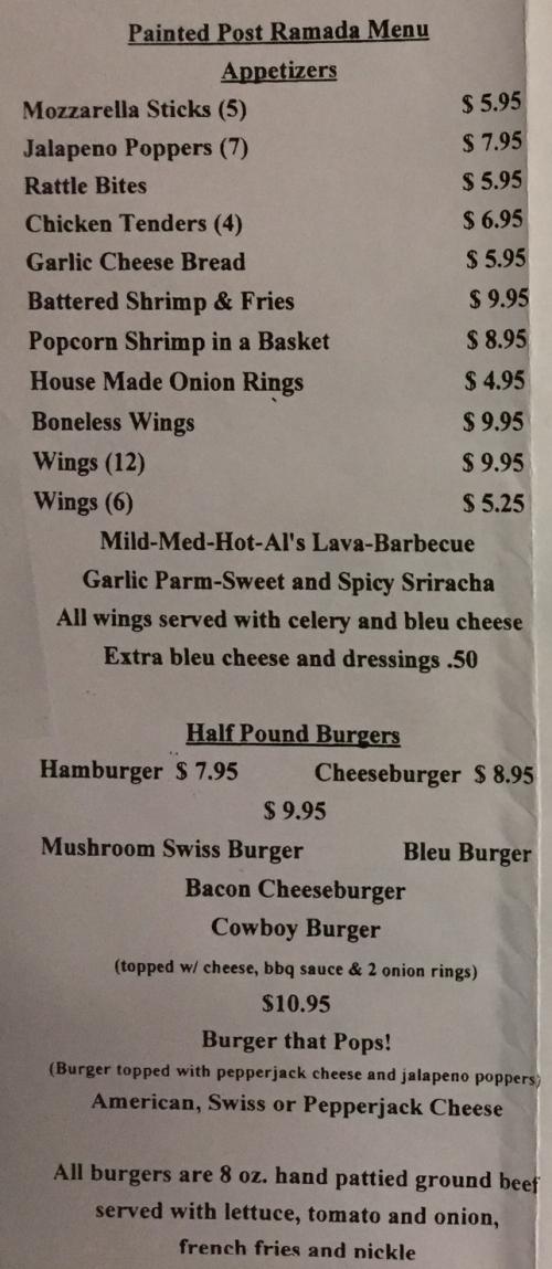 Page 1 of menu, Ken's Lounge Painted Post, NY
